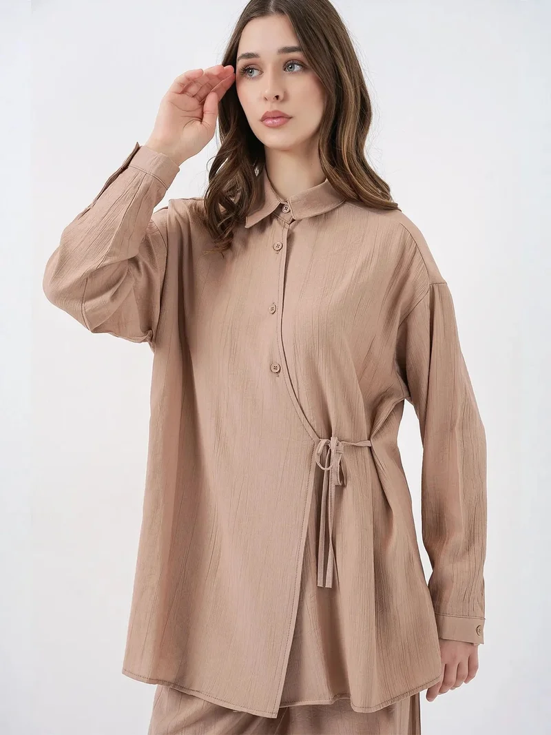 BIG DART BDART Tie Detail Shirt Collar Tunic-Pants Set